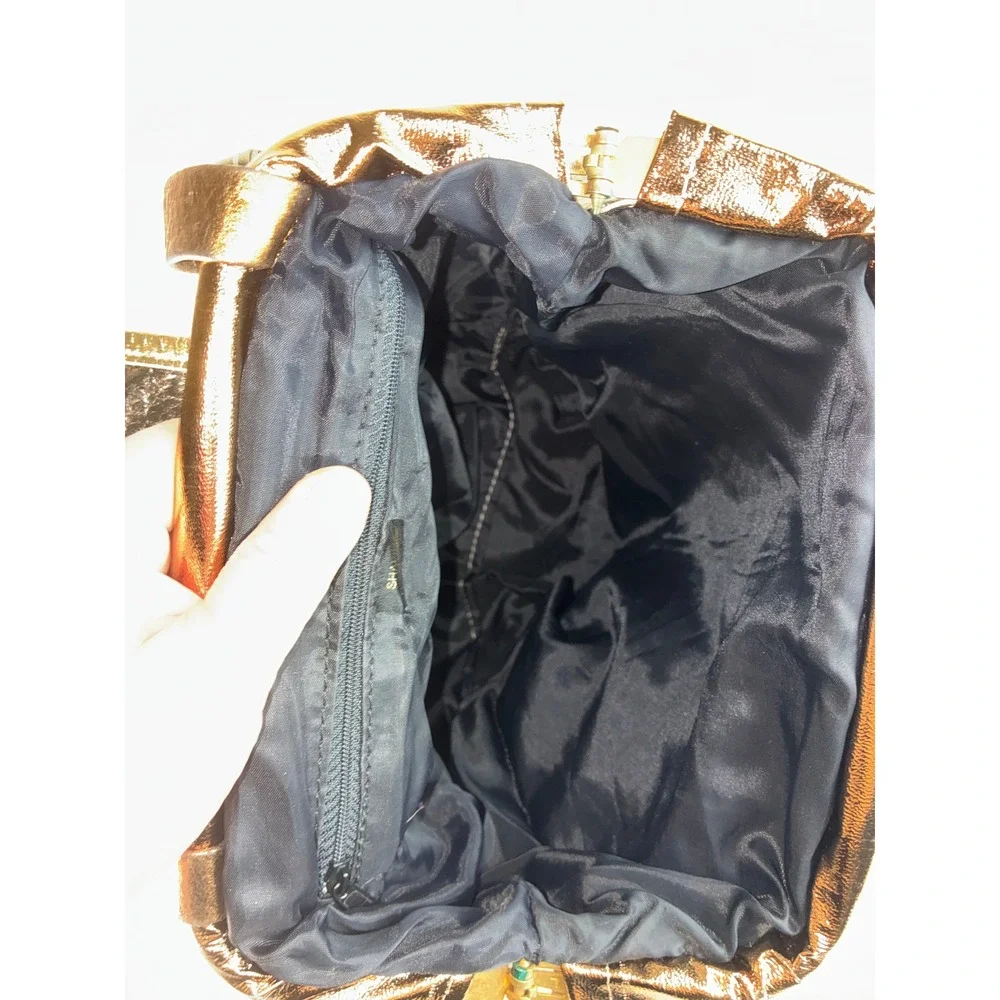 1980's Shafir Bronze Metallic Leather Handbag - OS - Steampunk, 80's, Vintage